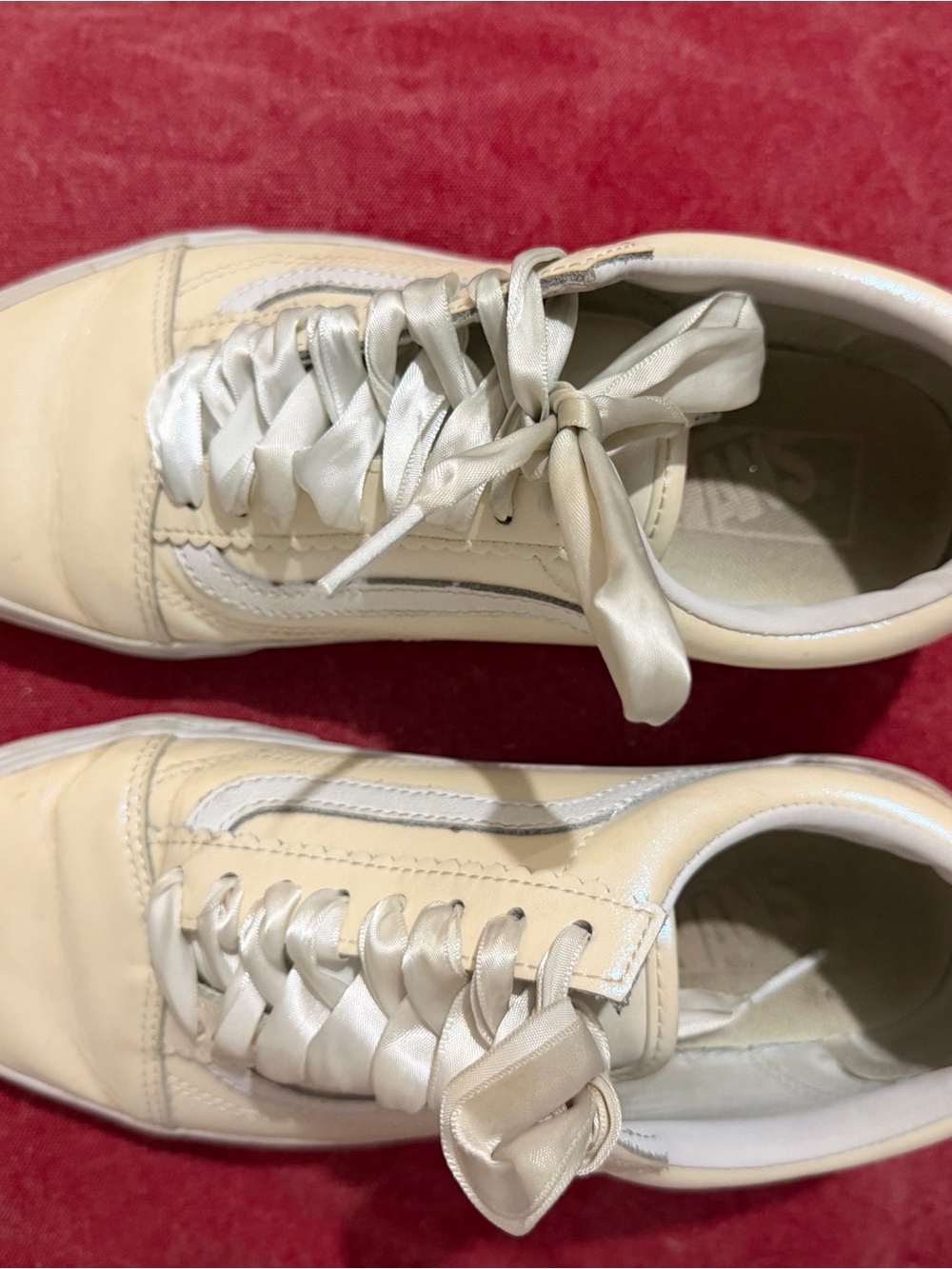 Vans Cream Satin Ribbon Lace Low-Top Sneakers
